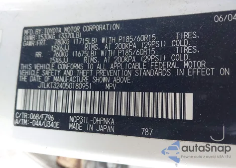 2005 Scion Xb z USA, uszkodzony, nr VIN JTLKT324050180951